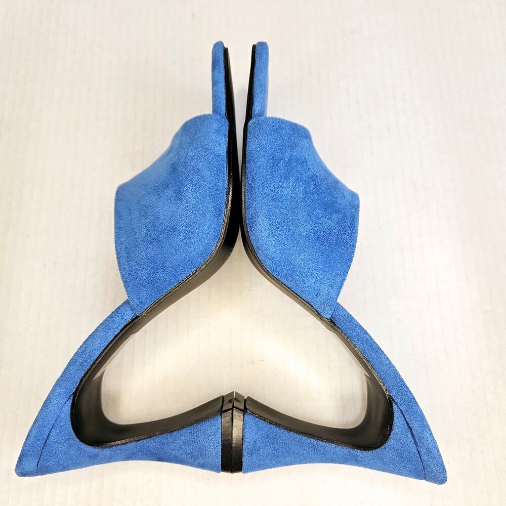Boohoo Blue Faux Suede Square Toe Slip On Heeled Mule Size 6UK/39EUR/8US - Picture 6 of 10